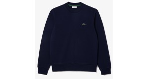 Lacoste Mens Organic Cotton Fleece Crew Neck Sweatshirt / Navy Blue / RRP £109