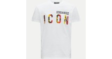 DSQUARED2 MEN BE ICON TROPICAL LOGO T-SHIRT- White