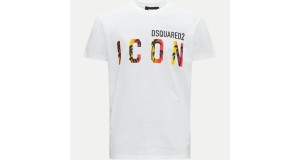 DSQUARED2 MEN BE ICON TROPICAL LOGO T-SHIRT- White